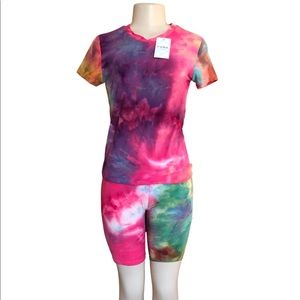 Multi-Colored Tie Dye 2 Piece Shorts Set